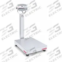 OHAUS Industrial Bench Scale: 18 in x 24 in, IP67, Column-Mounted, Defender 5000, Stainless Steel (MPN 30461699). Key specifications — Connection Ports: 2 In/4 Out Discrete I/O; Readability: 0.02 lb/10 g; Brand: OHAUS; Weighing Surface Material: Stainless Steel.