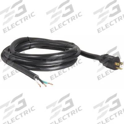 APPROVED VENDOR Power Cord: 8 ft Lg, 3/12, 5-15P Plug, Bare Wire Receptacle, ST, PVC - General Purpose Power Cords