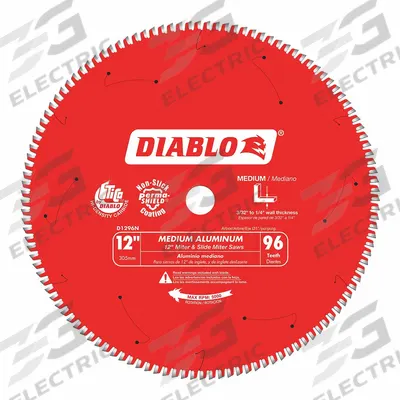 DIABLO Circular Saw Blade: 12 in Blade Dia., 96 Teeth, 0.09 in Cut Wd, 1 in Arbor Size - Aluminum & Soft Metal-Cutting Blades