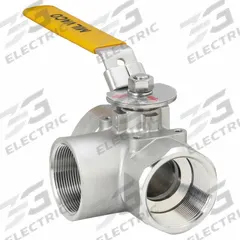 MILWAUKEE VALVE Manual Three-Way Ball Valve: 2 in, CF8M Stainless Steel, L Flow, FNPT x FNPT x FNPT (MPN BA3WDSLH 2). Key specifications — Brand: MILWAUKEE VALVE; Handle: Locking Lever.