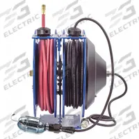 COXREELS Dual Reel Spring Return Hose Reel: 50 ft (3/8 in I.D.), 3/8 in MNPT x 3/8 in MNPT (MPN C-L350-5016-E). Key specifications — Includes: Incandescent Caged Drop Light with Tool Tap Plug; Hose Capacity: 50 ft (3/8 in I.D.); Hose End Configuration: 3/8 in MNPT x 3/8 in MNPT; Feeder Cord Ending Configuration: NEMA 5-15P.