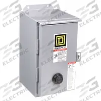 SQUARE D Magnetic Motor Starter: Non-Reversing, 3 Poles, NEMA Size 1, 27 A, 208V AC Coil (MPN 8536SCA3V08). Key specifications — Brand: SQUARE D; Coil Voltage: 208V AC; Phase: Three; Operator: None; Terminal Connection Type: Screw Clamp Terminals; Includes Pilot Light: No; Operator Controls: None; Auxiliary Contacts Included: No Auxiliary Contacts Included.