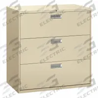 HON Lateral File Cabinet with Drawer: Putty, 3 Drawers, 39 1/8 in Overall Ht, 18 in Overall Dp (MPN H693.L.L). Key specifications — attr988670: Unfinished; attr988694: Steel; attr988716: Lateral File Cabinet with Drawer; attr988691: Integrated; attr988652: HON; attr988656: Putty; attr988720: Handle.