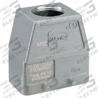 HARTING M32 Rectangular Connector Hood: Size 10 B, Top, Single-Entry, M32 Cable Entry, Aluminum (MPN 19300100427). Key specifications — IP Rating: IP66; Size Designation: 10 B; Cable Entry Thread Size: M32; Seal Material: NBR; Locking Type: Dual Lever; Brand: HARTING; Primary Material: Aluminum; Operating Temperature Range: -40 to 125 Degrees C.