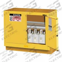 JUSTRITE Flammable Cabinet: 21 5/8 in Overall Dp, 4 ft Overall Wd, 35 3/4 in Overall Ht, Steel (MPN 884820). Key specifications — Color: Yellow; Material: Steel; Brand: JUSTRITE; Compatible with Product Type: Benches; Door Type: Self-Closing; Mobility: Stationary; Product Type: Flammable Cabinet.