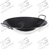 VULCANO Wok Pan: Non-Stick, 13 3/4 in Top Dia, Stainless Steel, Silver, Stainless Steel, Quan Tanium (MPN 8214-60/35). Key specifications — Brand: VULCANO; Handle Color: Silver; NSF Certified: No; Product Type: Wok Pan; Body Color: Silver; Handle Material: Stainless Steel; Body Material: Stainless Steel; Handle Type: Riveted.