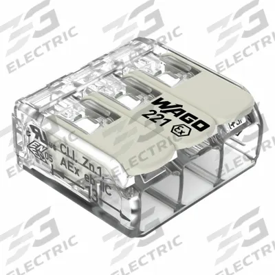 WAGO Lever Wire Connector: 3 Port, 20 AWG – 10 AWG Solid Wire Size Range, 30 A - Hazardous-Location Lever Wire Connectors