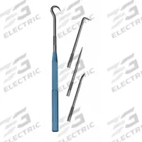 MOODY TOOL Scriber/Pick Set: ESD-Safe, 90° Angle/Curved/Straight, Round, Aluminum, Knurled, Steel (MPN 58-0223). Key specifications — attr940546: Straight; attr940534: MOODY TOOL; attr940537: Aluminum; attr940541: Scriber and Pick Set; attr940543: Steel; attr982734: ESD-Safe.