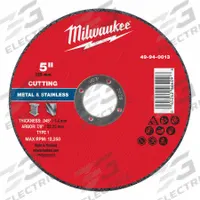 MILWAUKEE Cut-Off Wheel: Type 1, 5" x 0.045" x 7/8", Aluminum Oxide, 46 Grit (MPN 49-94-0013). Key specifications — Brand: MILWAUKEE.