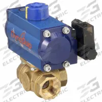 DYNAQUIP CONTROLS Pneumatically Actuated Three-Way Ball Valve: 1 in, Brass, FNPT x FNPT x FNPT (MPN PYHG5AUDA052A). Key specifications — Brand: DYNAQUIP CONTROLS; Pilot Solenoid Voltage: 115V AC.