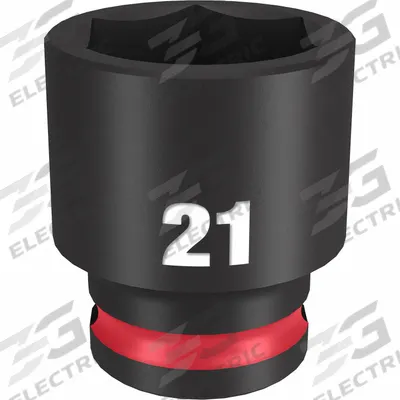 MILWAUKEE Standard Impact Socket: 3/8 in Drive Size, Metric, 21 mm Socket Size, 6-Point - 3/8" Drive Impact Sockets