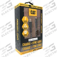 CAT Reinforced USB Cable: Lightning End 1, Type A End 2, Black, 10 ft Lg, 2.0 USB Specification (MPN CAT-USB-ACL). Key specifications — End 1 Connection Type: Lightning; Color: Black; Brand: CAT; Jacket Material: PVC; End 2 Connection Type: Type A.