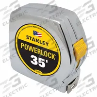 STANLEY Tape Measure: Nonmagnetic Single Hook Tip, 35 ft, Chromed Plastic, Silver (MPN 33-835). Key specifications — attr935324: STANLEY; attr942259: Silver; attr935328: 1/16 in; attr935329: Inches; attr935337: SAE; attr936607: Manual Lock; attr972446: Inch; attr979969: Nonmagnetic Single Hook.
