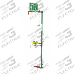 HUGHES SAFETY Shower with Eyewash: Floor Mnt, Uncovered, Plastic Bowl, Galvanized Steel Pipe (MPN 18G75G). Key specifications — Brand: HUGHES SAFETY.
