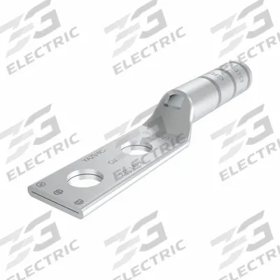 BURNDY Compression Lug: For 4 AWG, Stranded Wire, 1/4 in Stud Size, Long - Two-Hole Compression Lugs