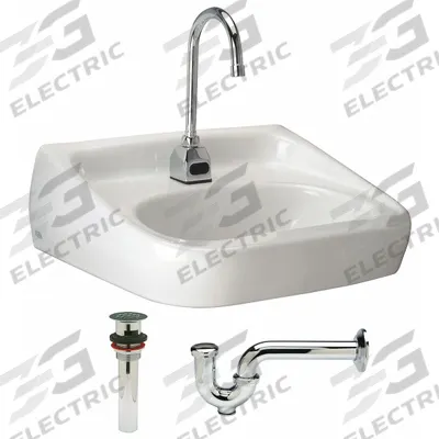 ZURN Bathroom Sink Kit: Z5360 High Back Lavatories, White, Vitreous China, Sensor - One-Station Wall-Mounted Bathroom Sinks with Faucets