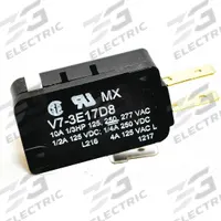 HONEYWELL Miniature Snap Action Switch: Plunger Actuator, 1NO/1NC, Quick Connect (MPN V7-3E17D8). Key specifications — AC Contact Rating: 11 A @ 125 V; Electrical Connection: Quick Connect; Series: V7; Brand: HONEYWELL.