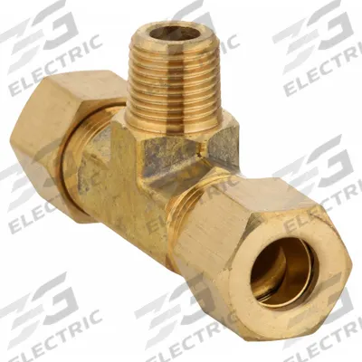 APPROVED VENDOR Compression Tee Fitting: 1/4 in OD x 1/4 in OD x 1/4 in Pipe Fitting Size - Low-Lead Standard Sleeve Brass Compression Fitting