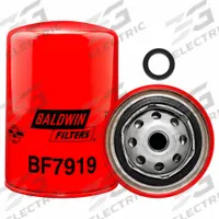 BALDWIN FILTERS Fuel Filter: Spin-On, 3 11/16 in Outside Dia, M16-1.50 Thread Size, Cellulose (MPN BF7919). Key specifications — attr1137520: BF7919; attr434022: BALDWIN FILTERS; attr427730: Cellulose; attr427731: Furnished Gasket; attr1017112: Trucks; attr1017113: John Deere.