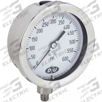 DURO Industrial Pressure Gauge: 0 psi to 600 psi, White, 4 1/2 in Dial, 1/4 in NPT Male, Bottom, 20 (MPN 4.2071113E7). Key specifications — Brand: DURO; Pointer Color: Black; Accuracy: ±0.5%; Dial Color: White; Gauge Wetted Parts: Stainless Steel; Case Material: Stainless Steel; Vibration Resistance Properties: None; Pressure Range: 0 psi to 600 psi.