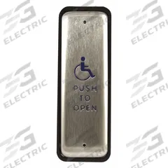 BEA Exit Push Button: 4 3/4 in Ht, 5/8 in Dp, 1 1/2 in Wd, ADA Compliant, Aluminum/Stainless Steel (MPN 10PBJ1). Key specifications — Product Type: Exit Push Button; Operation Type: Push; ADA Compliant: Yes; Brand: BEA; Color: Gray.
