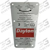 DAYTON Capacity Label: For 3TR01G, Fits Dayton Brand (MPN 71317747G). Key specifications — attr382542: 3TR01G; attr382544: Dayton; attr382552: Capacity Label; attr394832: DAYTON.