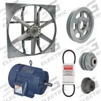 Exhaust Fan with Drive Package: Belt Drive, 54 in Blade, 3 hp, 33,602 cfm, 230/460V AC, 3 ph (MPN 7M8G1). Key specifications — Frame Finish: Zinc Plated; Assembled: Unassembled; Brand: DAYTON; Nameplate Voltage: 230/460V AC; Frame Material: Steel; Guard Type: None; Motor Type: 3-Phase; Motor Insulation: Class F.
