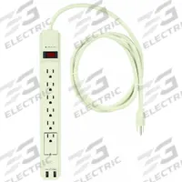 APPROVED VENDOR Outlet Strip: 6 Outlets, 6 ft Cord Lg, 1,050 J Rated Energy, 15 A Current, White (MPN 52NY54). Key specifications — Brand: APPROVED VENDOR; Mounting Style: Keyhole.