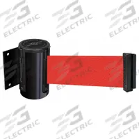 TENSABARRIER Retractable Belt Barrier: Fixed Mounting Plate, 12 ft Belt Lg, Pattern, Red, No Legend (MPN 896-STD-33-MAX-NO-R5X-C). Key specifications — Frame Color: Black; Brand: TENSABARRIER; Belt Color: Red.