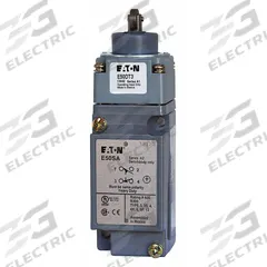EATON Push Roller Plunger Limit Switch: Roller Plunger, Metallic, Momentary/Momentary, E50 (MPN E50AT3). Key specifications — attr1019632: EATON; attr1019639: Screw Terminals; attr1019655: Nylon; attr1023447: E50.