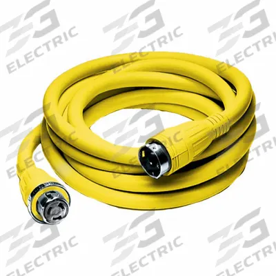 HUBBELL WIRING DEVICE-KELLEMS Shore Power Cable: Outdoor Use, 25 ft Lg, Outlet, L15-50P, 6/4 - Outdoor Extension Cords with Single Outlet