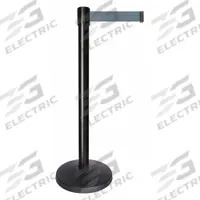 QUEUEWAY Barrier Post with Belt: Gray, No Pattern, No Legend, 10 ft Belt Lg, Black, 10 ft x 2 in (MPN QPLUS-33-B5). Key specifications — Base Material: ABS; Belt Color: Gray; Brand: QUEUEWAY; Post Material: Metal Alloy; Post Color: Black; Message: No Legend.