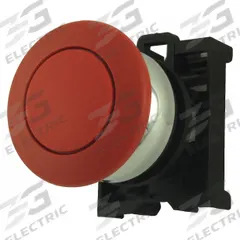 EATON Mushroom Head Push Button: Red, 22 mm Mounting Size, Metallic, Momentary (MPN M22M-DP-R). Key specifications — Brand: EATON; Action: Momentary; Series: M22; Push Button Material Type: Metallic.