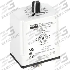DAYTON Single Function Time Delay Relay: Socket Mounted, 240V AC, 10 A, 11 Pins/Terminals, Off Delay (MPN 1EGC2). Key specifications — Brand: DAYTON.