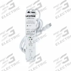 LEVITON Outlet Strip: 4 Outlets, 7 ft Cord Lg, 644 J Rated Energy, 20 A Current, White, 5-20P, 5-20R (MPN 5304M-2N7). Key specifications — Brand: LEVITON; Mounting Style: Screw.