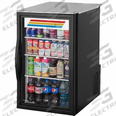 TRUE REFRIGERATION Freezer Merchandiser: 34 in x 20 3/8 in x 26 3/8 in, Black, Glass Door, 3 Shelves (MPN GDM-06-34-HC~TSL01 EXTTOP). Key specifications — attr1277723: TRUE REFRIGERATION; attr1277683: R-290; attr1277691: No; attr1277694: Black; attr1280716: Glass Door; attr1280729: GDM.