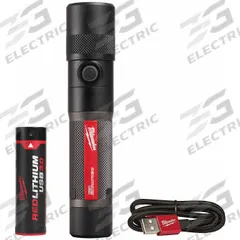 MILWAUKEE Cordless Flashlight: Rechargeable, 1,100 lm, 1.75 hr Run Time at Max. Brightness, Black (MPN 2161-21). Key specifications — Charger Style Included: USB Cord; Brand: MILWAUKEE; Battery Requirements - Broad: Includes 1 C.