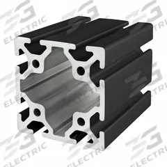 T-Slot Framing System Profiles: Square, 40 Series, Smooth, Quad, 3 m Nom Lg, 80 mm x 80 mm, 8 Slots (MPN 40-8080-BLACK-3M). Key specifications — Brand: 80/20; Material: Aluminum.