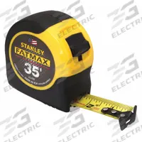 STANLEY Tape Measure: Nonmagnetic Single Hook Tip, 35 ft, Plastic with Rubberized Grip, Black/Yellow (MPN 33-735). Key specifications — attr935324: STANLEY; attr942259: Yellow; attr935328: 1/16 in; attr935329: Feet; attr935337: SAE; attr936607: Manual Lock; attr972446: Inch; attr979969: Nonmagnetic Single Hook.