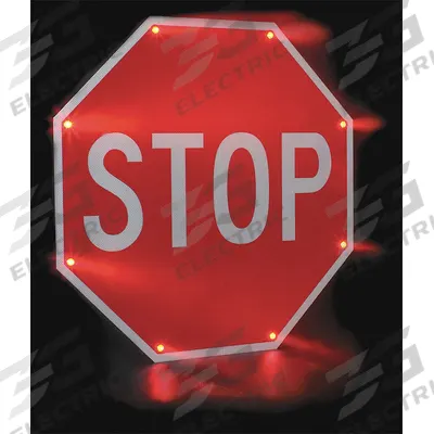 LED Stop Sign: 30 in x 36 in Nominal Sign Size (W x H), Aluminum, 0.08 in Thick - Flashing LED Stop Signs