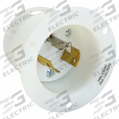 HUBBELL Locking Inlet: Non-NEMA, White, 125/250V AC, 20 A, 3 Pole - General Purpose Inlets