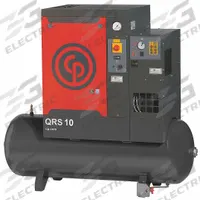 CHICAGO PNEUMATIC Rotary Screw Air Compressor w/Air Dryer: Horizontal, 10 hp, 31.2 cfm, 132 gal Tank (MPN QRS 10 HPD). Key specifications — attr48606: Three; attr48593: 208 to 230V AC; attr48578: CHICAGO PNEUMATIC; attr110305: Included.
