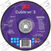 3M CUBITRON 3 Depressed Center Grinding Wheel: Type 27, 7" x 1/4" x 5/8"-11, Ceramic, 36 Grit (MPN 90009). Key specifications — Brand: 3M CUBITRON 3.