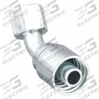 PARKER Hydraulic Crimp Fitting: Steel x Steel, 45° Elbow, -8 For Hose Dash Size, Female x Genderless (MPN 13743-8-8). Key specifications — Fitting Gender: Female x Genderless; Fitting Connection Type: JIC x Crimp; Thread Size: 3/4"-16; For Hose Dash Size: -8; Brand: PARKER.