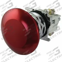 EATON Mushroom Head Push Button: Non-Illuminated, Mushroom Head Profile, Metallic, 30 mm, 1NO/1NC (MPN 10250T33R). Key specifications — Brand: EATON; Action: Momentary; Series: 10250T; Push Button Material Type: Metallic.