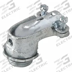Squeeze Elbow Connector: Iron, 2 in Trade Size, Non Insulated (MPN 2208). Key specifications — Connection Type: Squeeze; Connection Orientation: 90°; Material: Iron; Insulated: No; For Use With: Flexible Metal Conduit; Connector Style: Elbow; Standards: EU RoHS; Brand: RACO.