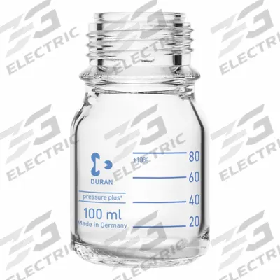 DURAN Narrow Mouth Round Glass Bottles - Safety Coated: 100 mL, 45 mm, Colorless - Clear Wide Mouth Round Glass Lab Bottles