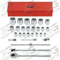 PROTO Socket Set: 3/4 in Drive, 28 Piece, 12-Point, Metric, 21 mm to 60 mm (MPN J55202A). Key specifications — attr1224269: 3/4 in; attr1204638: Drive Tools Included; attr1204650: 21 mm to 60 mm; attr1204673: Socket Bits Not Included; attr1204681: Wrenches Not Included; attr1204688: PROTO; attr1206170: Standard Sockets.