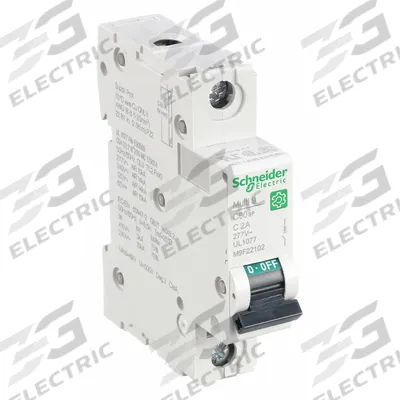 SCHNEIDER Supplementary Protector: 2 A Amps, 60V DC, 14kA at 120/240V AC, Screw Clamp - C-Curve, 1-Pole UL1077 DIN Rail-Mount Supplementary Protectors