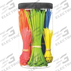 TY-RAP Cable Tie Kit: 500 Pieces, Nylon 6/6, Plastic Pawl Locking, Assorted Colors, 500 PK (MPN 9M500C). Key specifications — Locking Style: Plastic Pawl; Includes: (100) 4.0 in Pink; Material: Nylon 6/6; Brand: TY-RAP.